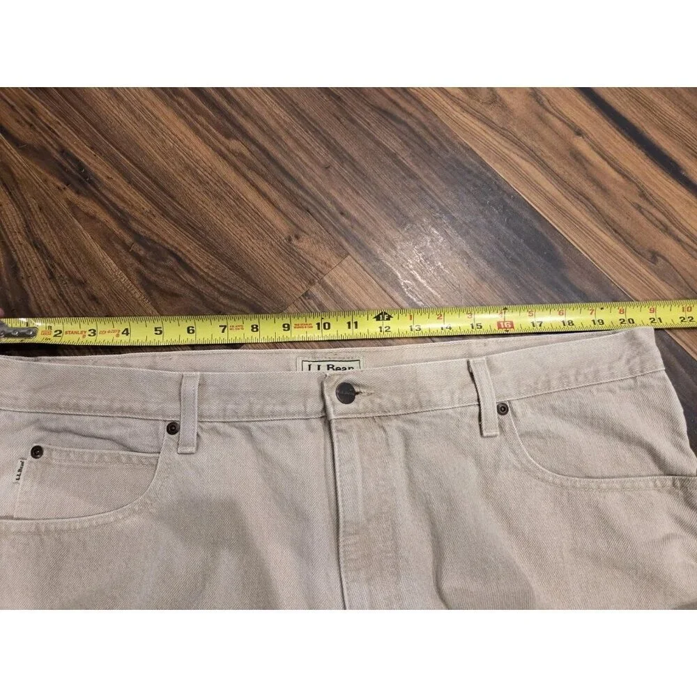 L.L.Bean Tan Flannel Lined Jeans Mens 42x29 Khaki Classic Fit Workwear Outdoor